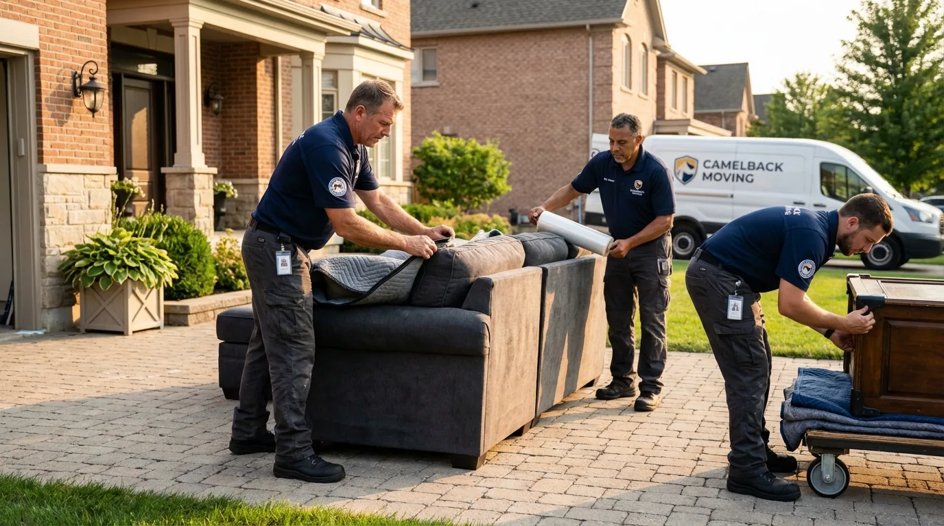 Large estate moving crew wrapping furniture in Roscoe, TX