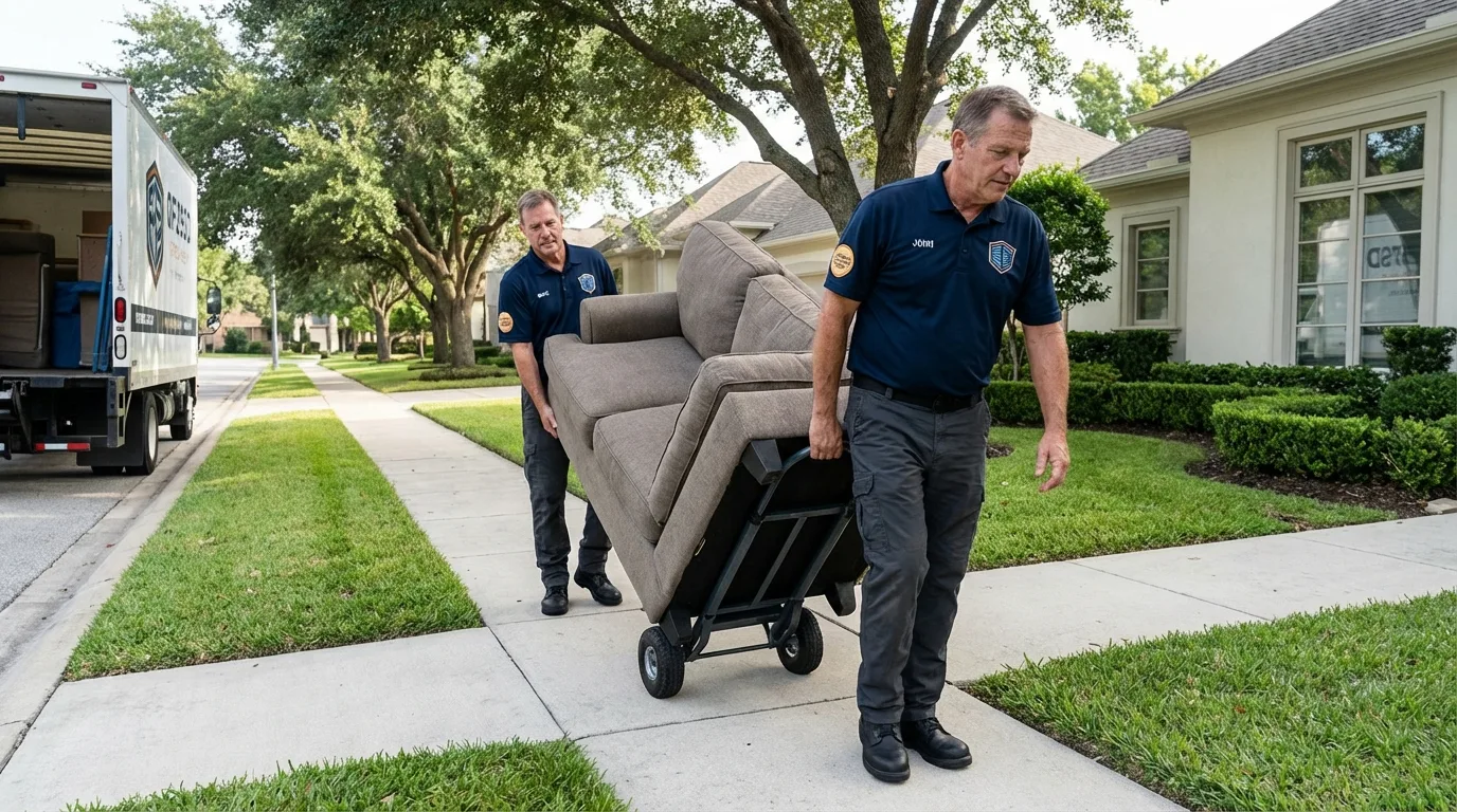 Local residential moving crew loading furniture in Roscoe, TX