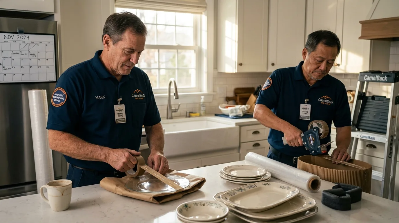Professional crew packing kitchen dishware in Roscoe, TX